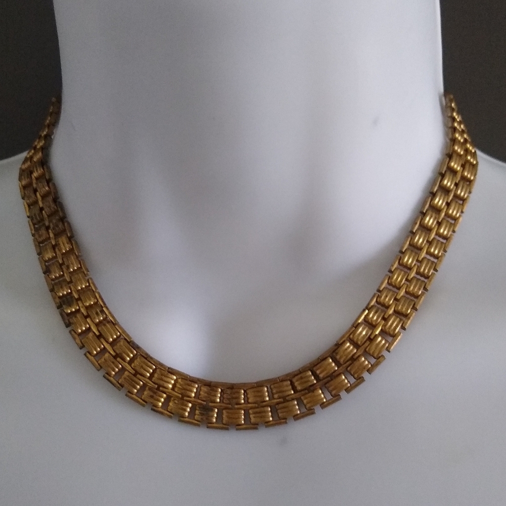Vtg Flat Link Collar Necklace